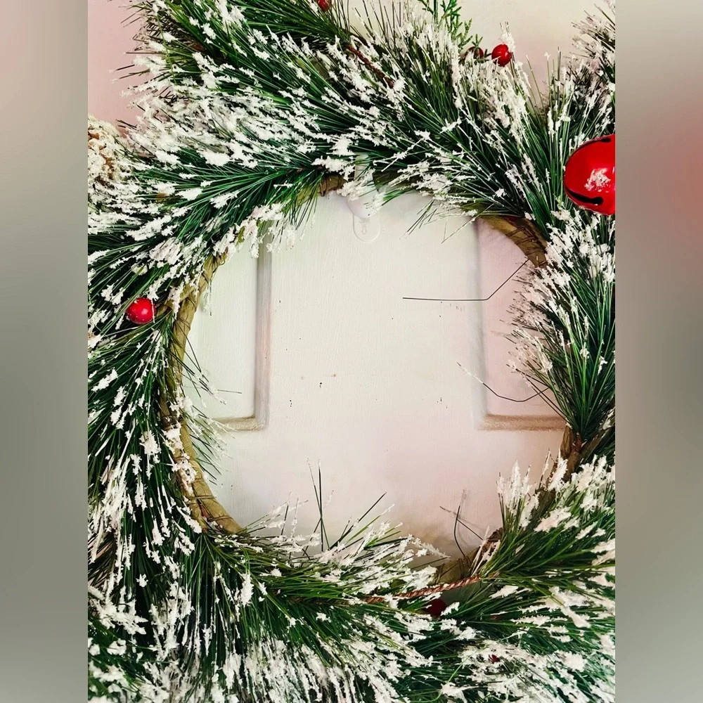 Snowy Pine w/Red Bells & Berries Wreath